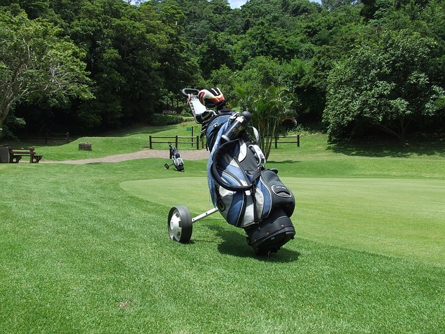 electric golf trolley on an incline